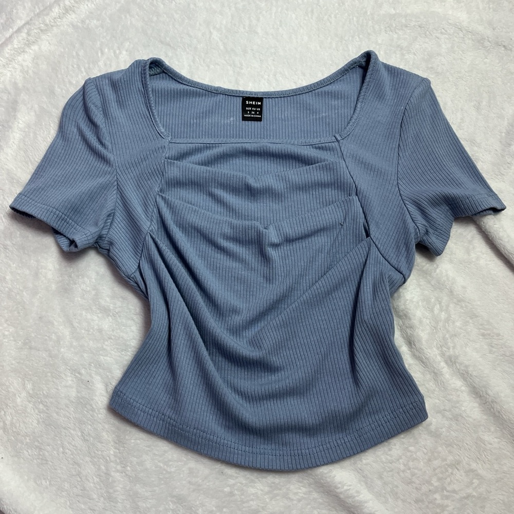 Blue Ribbed Women Top